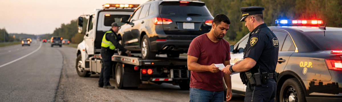 OPP Officer issuing a Stunt Driving charge to man